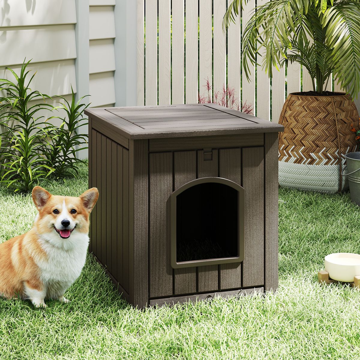 Maison pour chat Coast pour l'intérieur et l'extérieur - Meuble-litière dissimulé - Porte battante à l'avant - Noir et marron clair