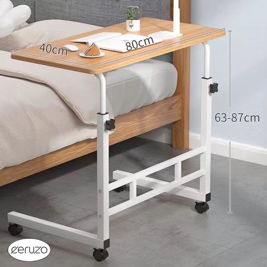 Table pour ordinateur portable - Réglable - Table de lit mobile - 80x40 cm - Table d'appoint mobile - Aspect bois