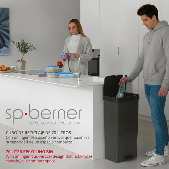 Poubelle de recyclage Sp Berner - poubelle - 2 ou 3 compartiments - plastique 100 % recyclé - gris