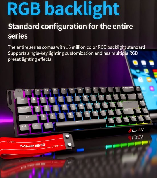 Mide68 - Clavier gaming filaire à 65 % - Clavier à rétroéclairage RGB - Clavier mécanique à déclenchement rapide à effet Hall - Hot Swap - 8 kHz - Temps de réponse de 0,01 mm - 0,125 ms - Touches imprimées sur le côté - 68 touches - Meilleur rapport quali
