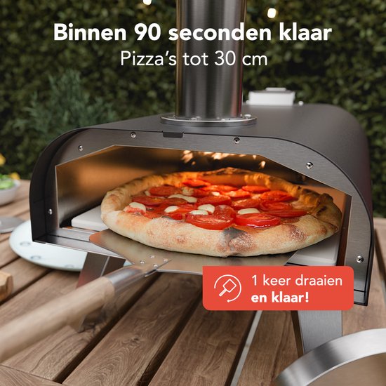 KitchenBrothers Four à Pizza - Au feu de bois - Modèle de table - Pliable - Sans PFAS - Pierre à pizza - jusqu'à 460°C - Pizzeria - Set complet - Four à Pizza d'extérieur - Noir/RVS