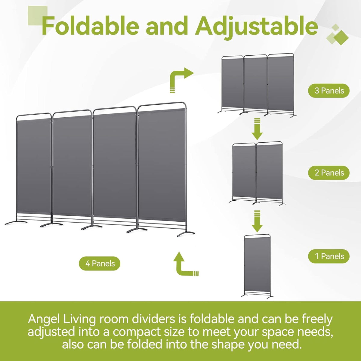 Angel Living Paravent - 4 Panneaux - 324 x 180 cm - Gris