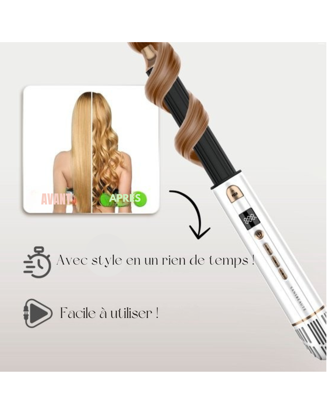 Brosse coiffante 8 en 1 - Sansbeauté® - Diffuseur inclus -  Brosse sèche-cheveux – Fer à boucler – Brosse chauffante – Fonction air froid
