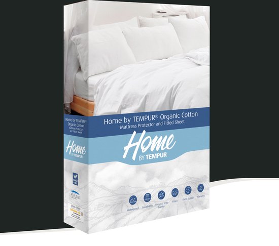 Protège-matelas - Home by TEMPUR® - Nature - 160 x 210 x 25 cm - Coton biologique - Imperméable - Thermorégulateur - Antiacariens - Antiallergique - blanc