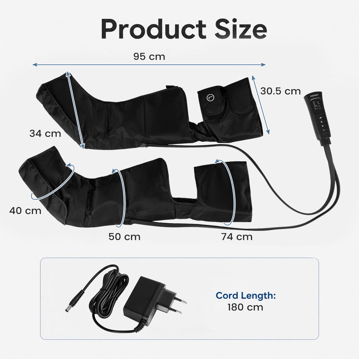 Appareil de massage des jambes Coast - chaleur et compression - 6 modes de massage - noir