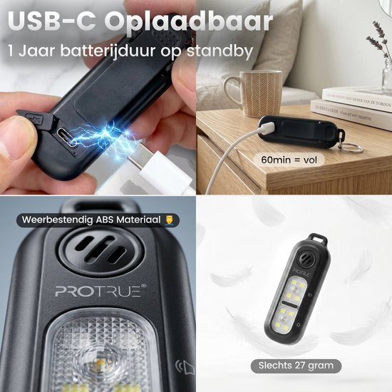 Porte-clés d'alarme personnelle 130 dB - Autodéfense pour femmes - Spray au poivre - Alarme de poche rechargeable avec lampe de poche