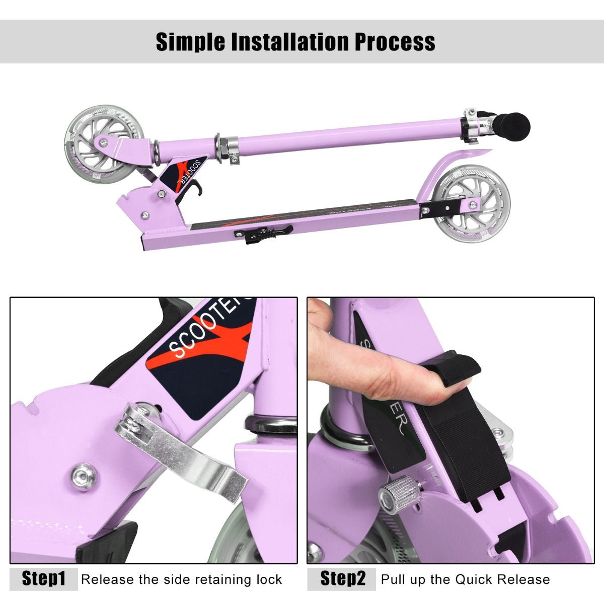 Trottinette Coast pliable à hauteur réglable avec 2 roues clignotantes pour enfants à partir de 4 ans violet