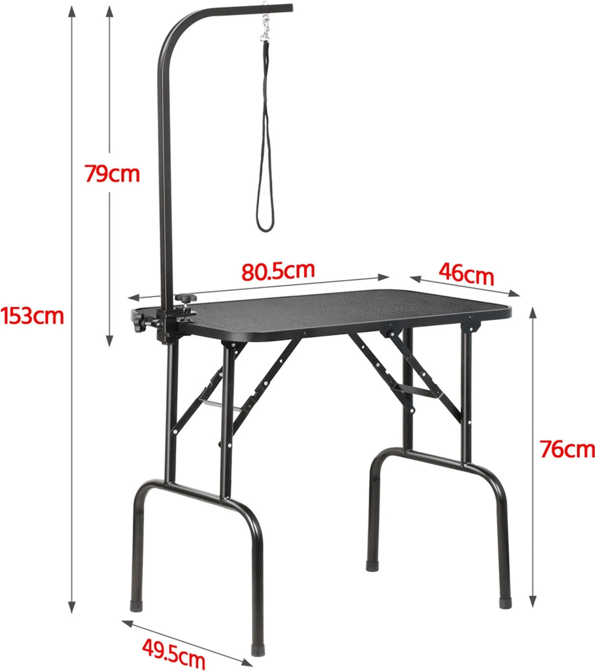 Yaheetech Table de toilettage pliante - équipée d'un support réglable en hauteur, d'une sangle de transport amovible et d'un plan de travail antidérapant - pour chiens et chats - métal noir et cuir PU - 80,5 x 46 x 76 cm