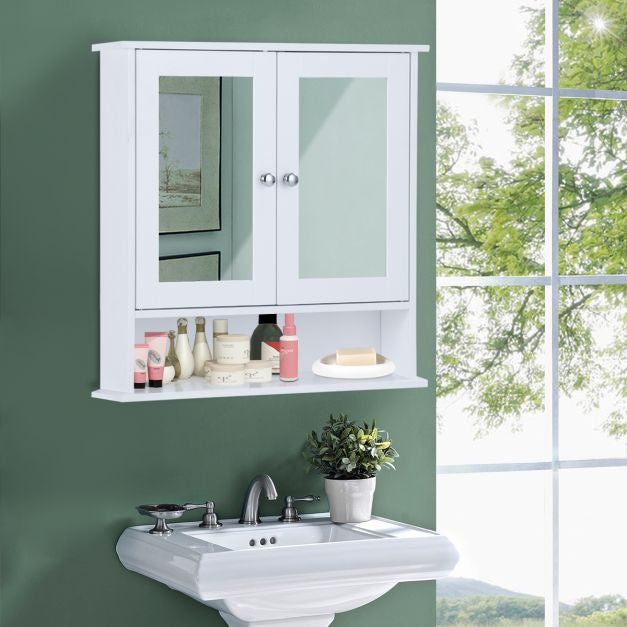 Coast Armoire de toilette avec miroir et étagère - 58,5 x 56,5 x 13,5 cm - Blanc