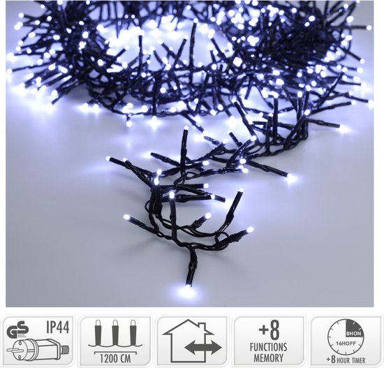 Maxi Cluster Christmas Lights - 800 led - 12m - (ice) white - Timer - Light functions -Outdoor-Indoor Memory