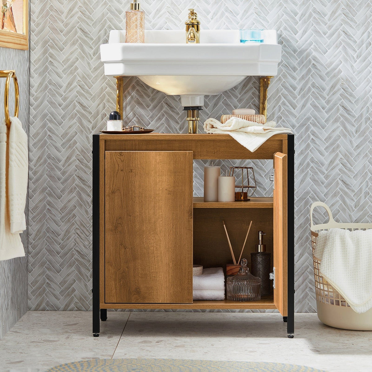 SoBuy Meuble bas pour évier - 60 x 30 x 60 cm - couleur bois