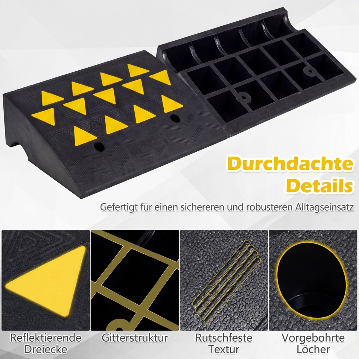 Kit de rampes d'accès Coast - capacité de charge de 15 tonnes - caoutchouc antidérapant - noir/jaune - 49 x 37 x 16 cm