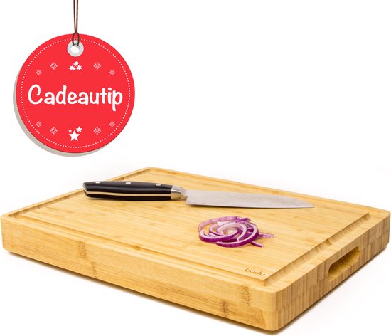 Budu Planche à découper épaisse de luxe - Bambou - 4CM d'épaisseur - Planche à découper en bois - Planches à découper en bois - Planche à découper cadeau - 29.5 x 40 x 4 cm