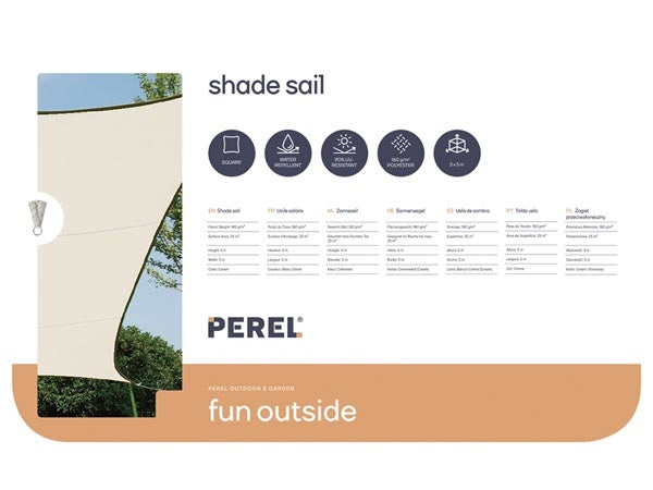 Voile solaire Perel - Carré - 5 X 5 M - Couleur : Crème