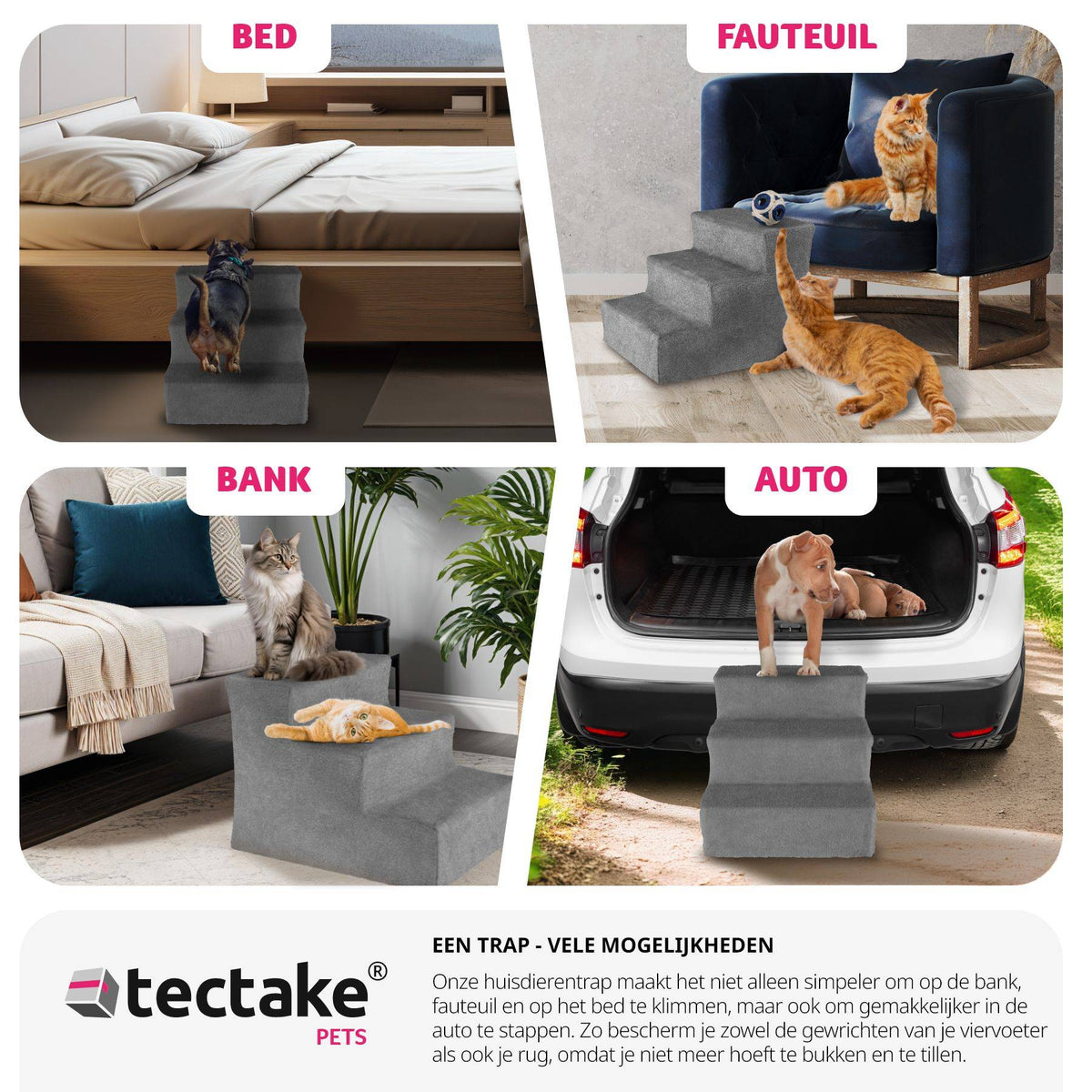 Tectake Pet Steps Paw Path - Gris - 37 x 45 x 34.5 cm - 3 marches