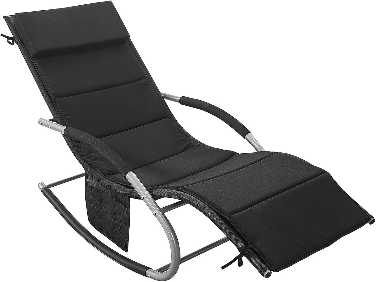 SoBuy OGS28-P02 Coussin de couchage pour fauteuil à bascule - Avec appui-tête - Lavable - 170 x 50 cm - Noir