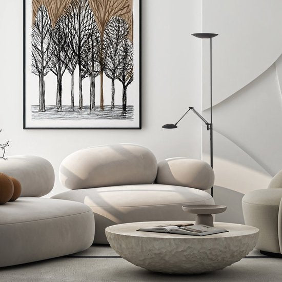 Lampadaire Daphne 2 4602ZW - lampadaire moderne noir avec bras de lecture orientable et inclinable, en métal et composants électroniques - Steinhauer