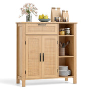 Buffet en bois Coast - Portes et tiroir en rotin - Étagère réglable - Couleur naturelle 75 x 30 x 80 cm