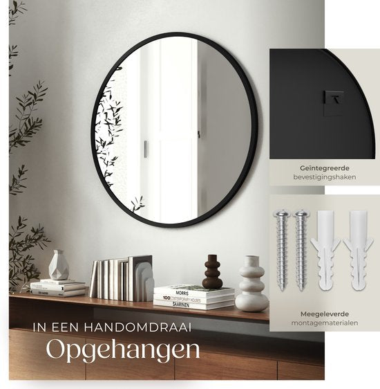 tectake® - Miroir mural rond Fiona - Miroir de salle de bain - Miroir rond avec cadre en aluminium robuste - Miroir pour la salle de bain, le salon ou la chambre - Diamètre de 70 cm