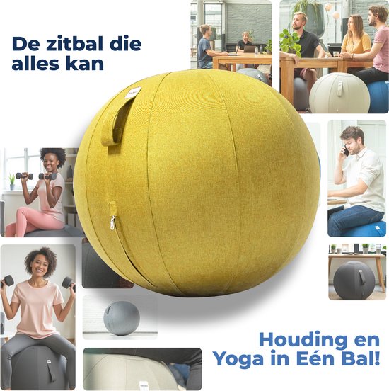 Ballon de siège Backerz 65 cm - Ballons de siège avec housse en lin - Chaise de bureau ergonomique pour le bureau et la maison - Ballon de yoga de luxe - Jaune