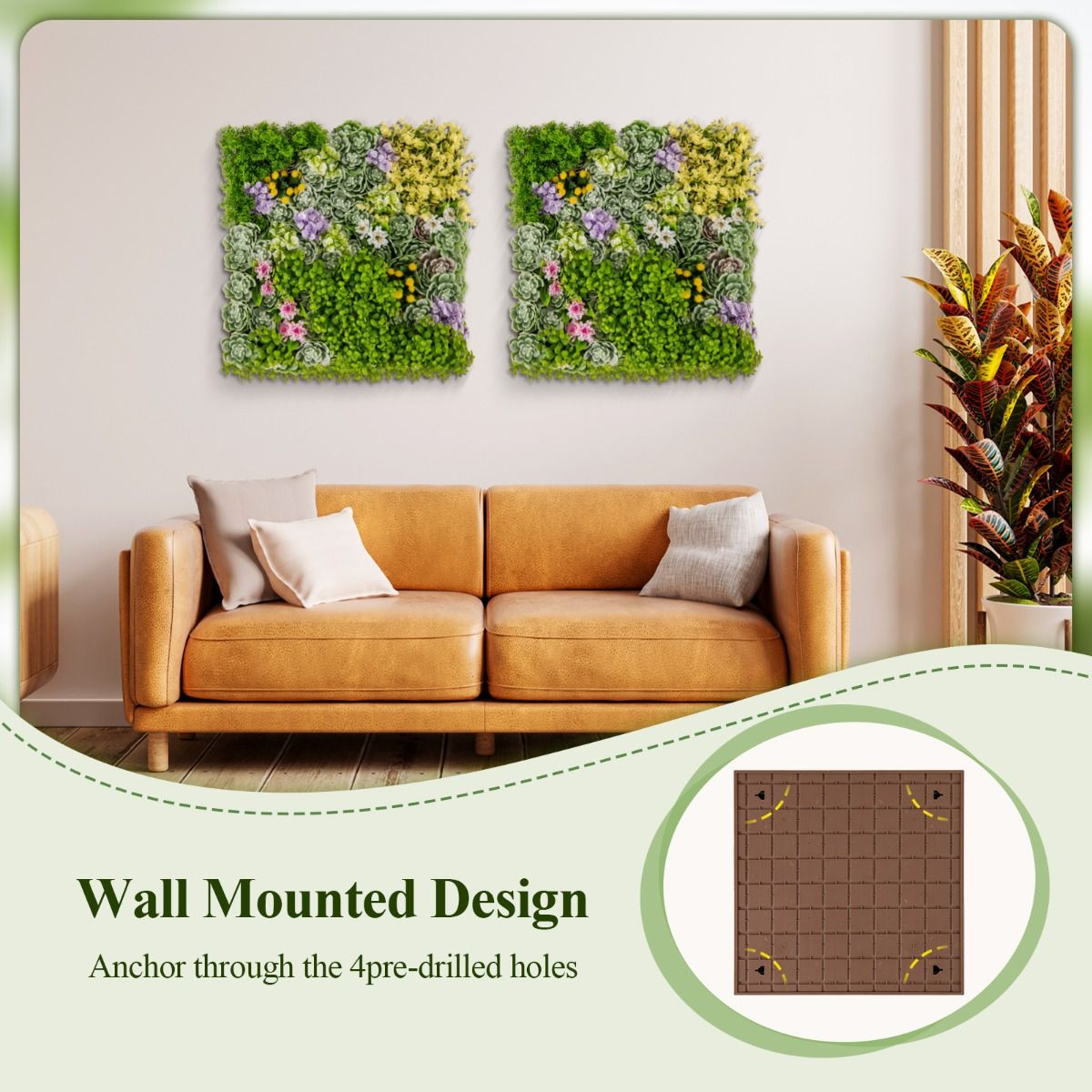 Panneaux muraux Coast avec plantes artificielles - lot de 2 - haie artificielle en 3D - mélange de 10 variétés de plantes - 50 x 50 cm - vert et marron