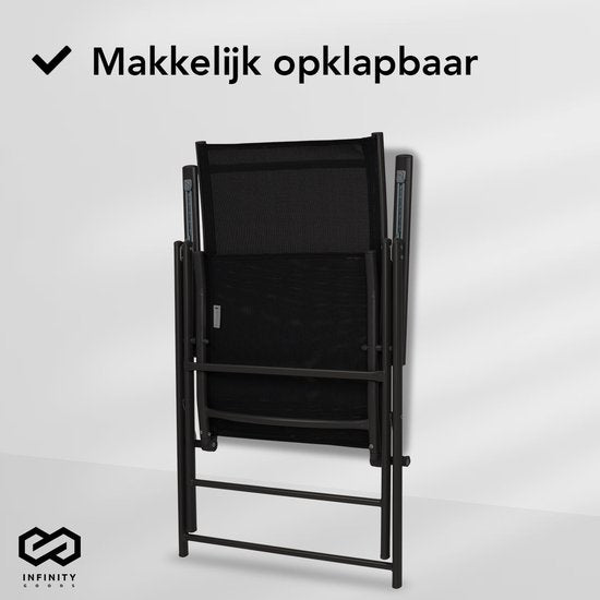 Infinity Goods Tuinstoel - 4 Stuks - 7 Verstelbare Standen - Inklapbaar - Tuin of Balkon - Weerbestendig - Textileen - Zwart