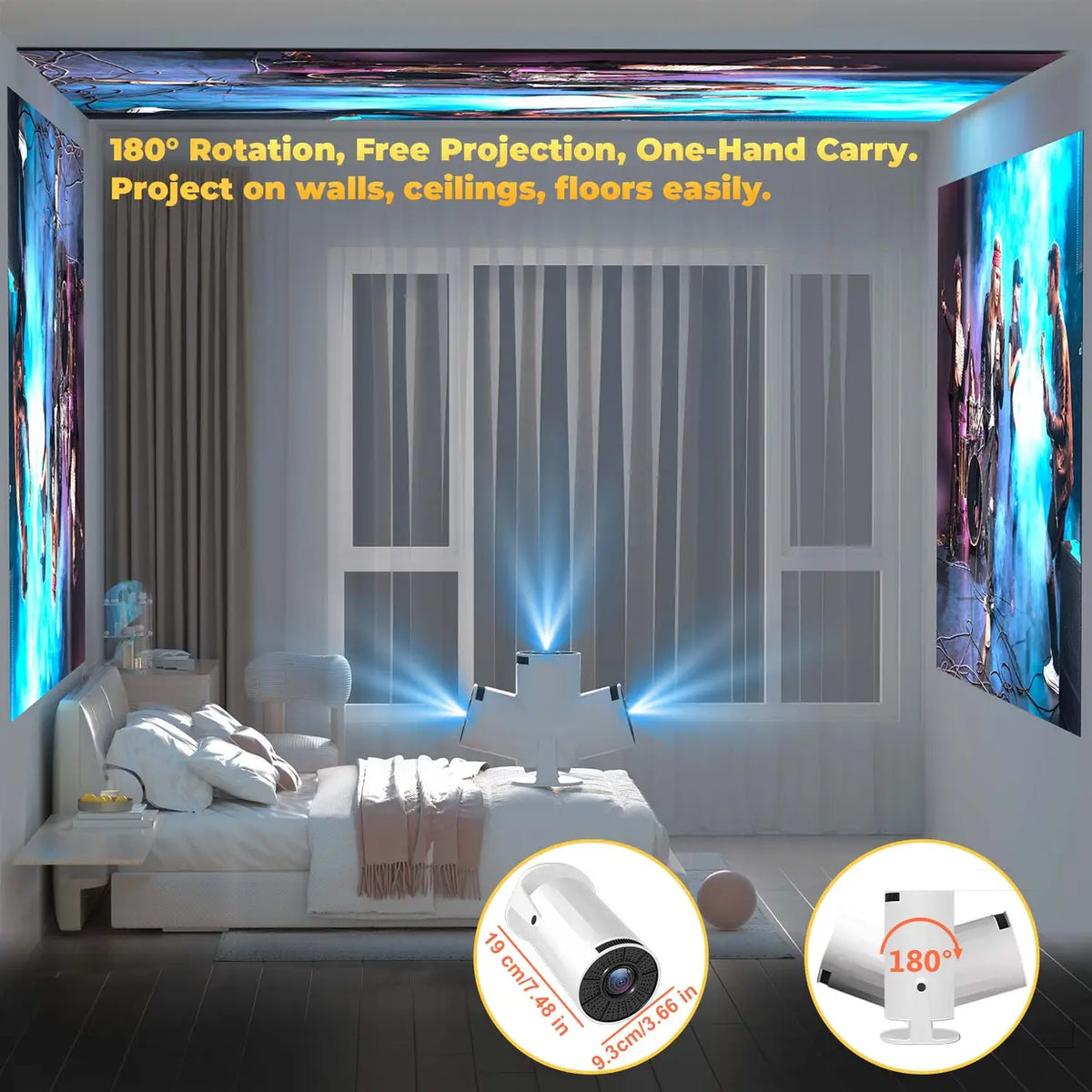 Mini-projecteur portable XBJ - Wi-Fi 6 - Bluetooth 5.2 - Blanc