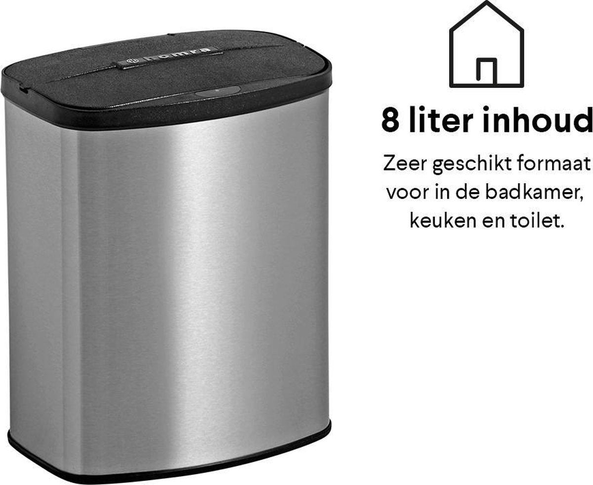 Poubelle avec capteur - Homra IXXA - 8 litres - Acier inoxydable - Couvercle automatique