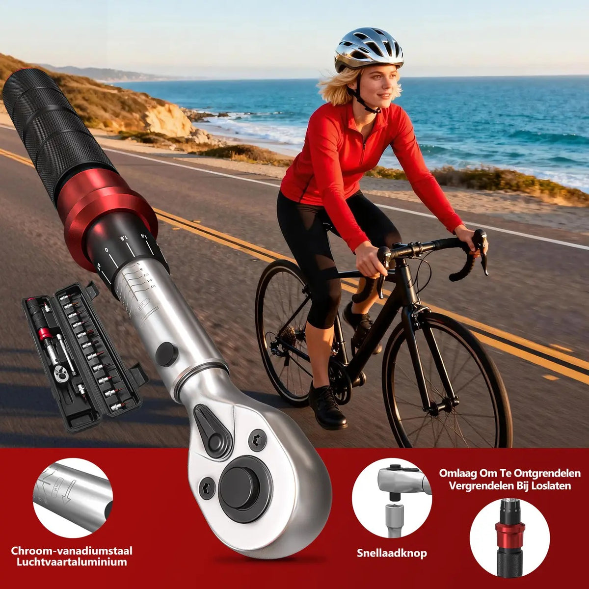 Jeu de clés dynamométriques MoveCrab pour vélos - 15 pièces - 1/4 pouce - 2–20 Nm