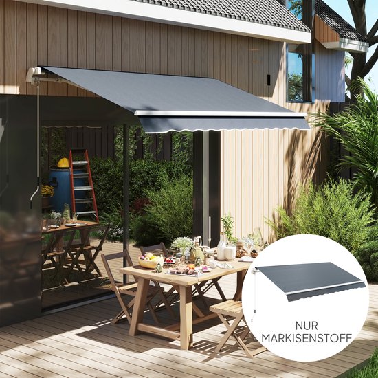 Tissu pour auvent Outsunny avec volant, hydrofuge, tissu de remplacement pour auvents de 4 x 3 m, toile d'auvent, protection solaire pour jardin, balcon, cour, gris