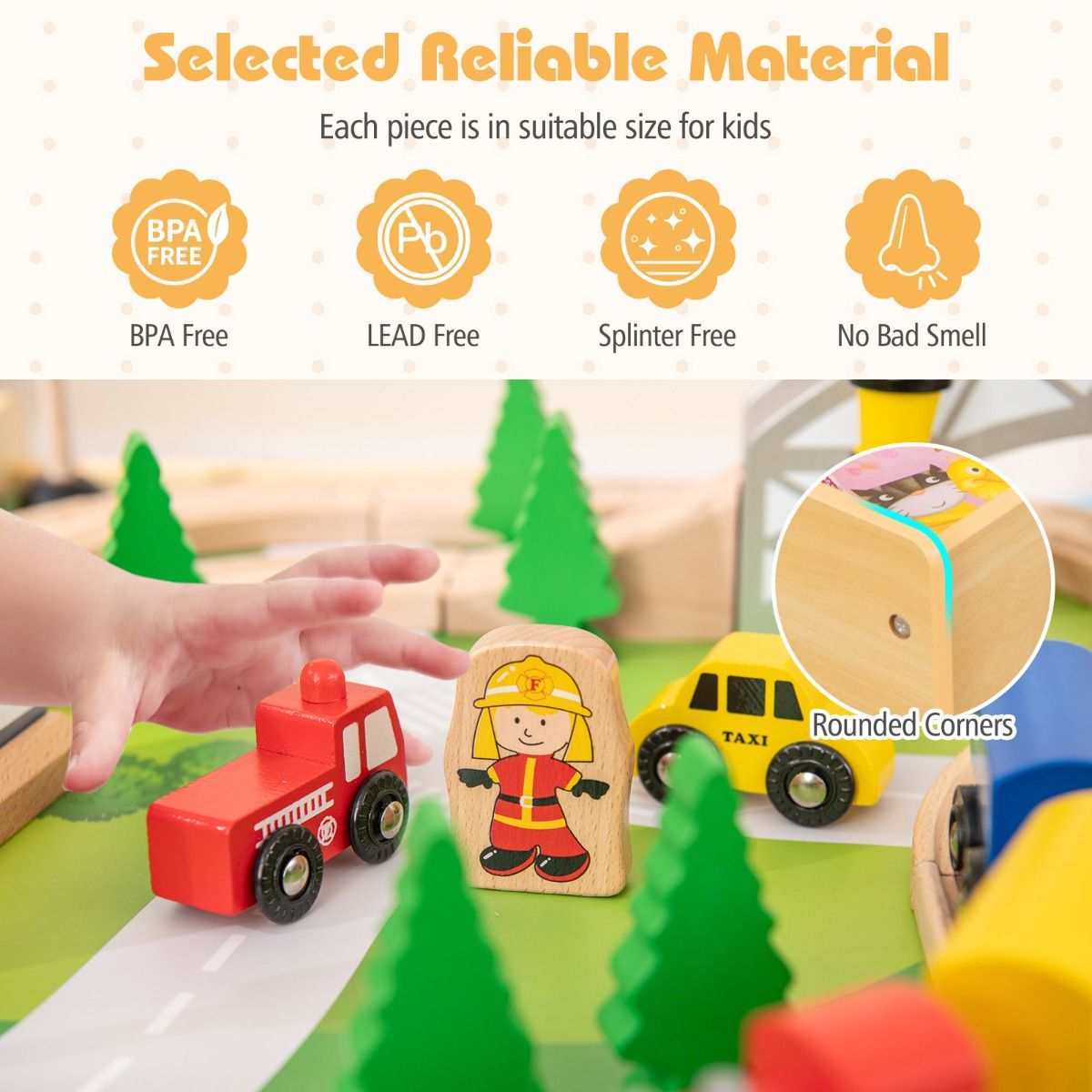 Table de train en bois Coast pour enfants - Table d'activités 5 en 1 - 78 pièces - Couleur naturelle