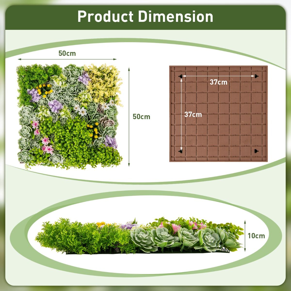 Panneaux muraux Coast avec plantes artificielles - lot de 2 - haie artificielle en 3D - mélange de 10 variétés de plantes - 50 x 50 cm - vert et marron