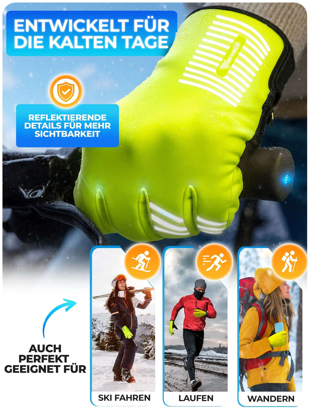 Gants d'hiver Mivelo - Jaune - Taille L - Avec 3M™ Thinsulate™ & Thermo-Fleece