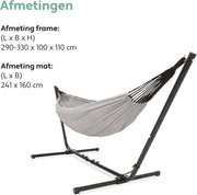Vita5 Hamac avec support - 2 personnes - longueur réglable - sac de transport inclus - poids 205 kg - gris