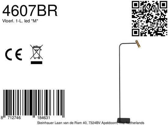 Lampadaire Lumo 4607BR - lampe de lecture moderne noire avec des touches de bronze, orientable et à intensité variable, Mexlite