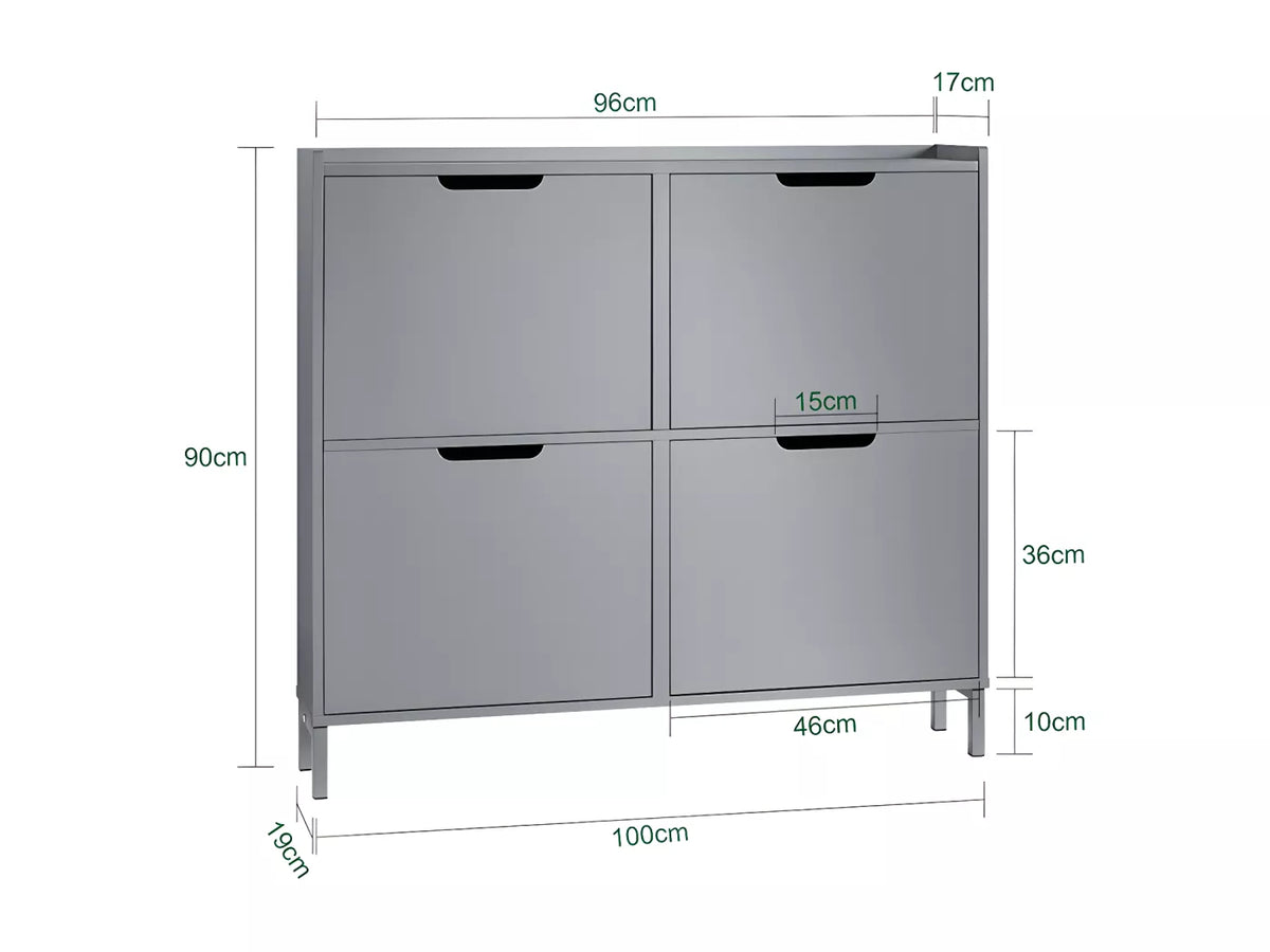 SoBuy Armoire à chaussures Armoire à chaussures Armoire à chaussures 4 volets Armoire à chaussures - Gris, 100x19x90cm, FSR100-HG