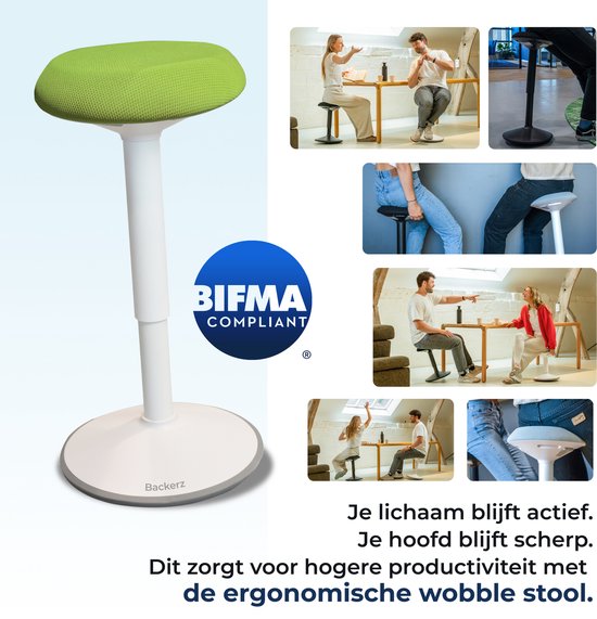 Backerz Wobble Stool - Chaise ergonomique oscillante hauteur 40-60cm - Tabouret d'équilibre - Tabouret assis - Tabouret selle Vert