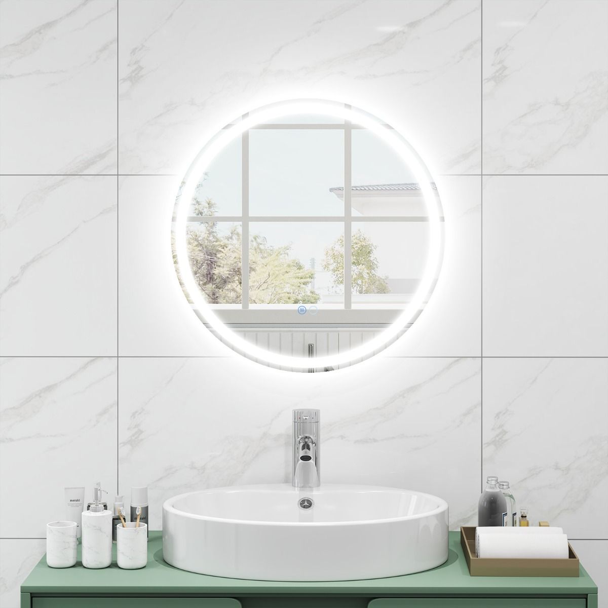 Miroir de salle de bains Coast à LED - intensité réglable avec système anti-buée - fonction mémoire - argent 60 x 60 cm