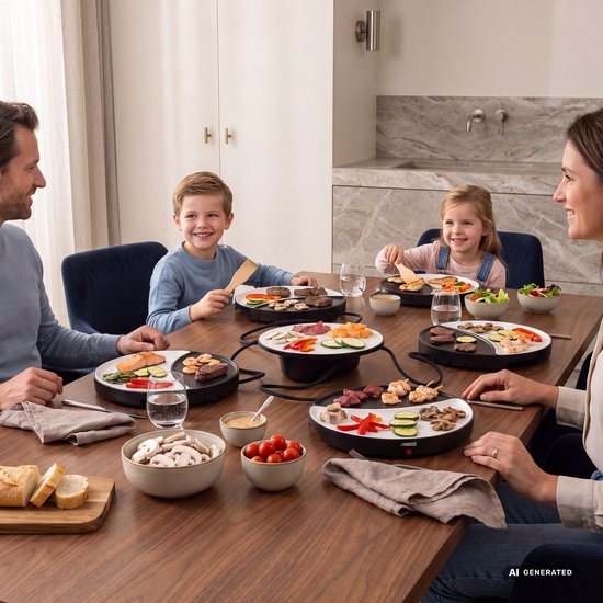 Princess Dinner4All 103080 - Set gastronomique - Gril et plaque de cuisson - Cordon d'alimentation extra-long de 2 mètres - 4 personnes - Lavable au lave-vaisselle - Sans PFAS - Kit d'extension disponible