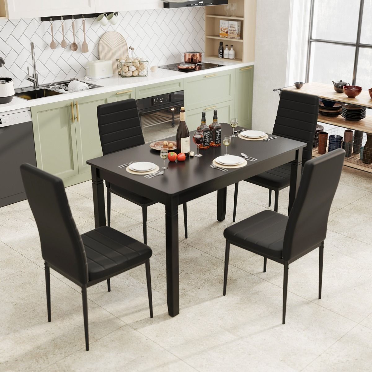 Lot de 4 chaises de salle à manger Coast - Simili cuir - Pieds en métal - Noir