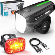Inlustro Kit d'éclairage LED rechargeable pour vélo - Avec réduction de l'éblouissement et capteur de freinage - Éclairage pour vélo de route / cyclisme / VTT - Éclairage de vélo rouge et phare blanc - Éclairage avant Éclairage arrière Éclairage de vélo -