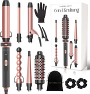 Sansbeauté® 6 en 1 Fer à boucler avec pince - Fer à boucler en céramique - 13mm à 38mm - Brosse pour sèche-cheveux cheveux courts - Brosse chauffante - Boucleurs - Brosse thermique - Styler les cheveux - Brosse à boucler 5 en 1