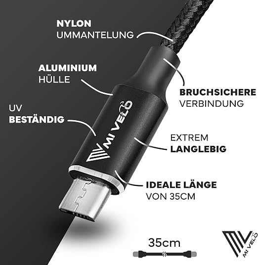 Câble de recharge pour vélo électrique Mivelo compatible avec Bosch Intuvia, Kiox et Nyon (ancienne génération) - Micro-USB vers USB-C