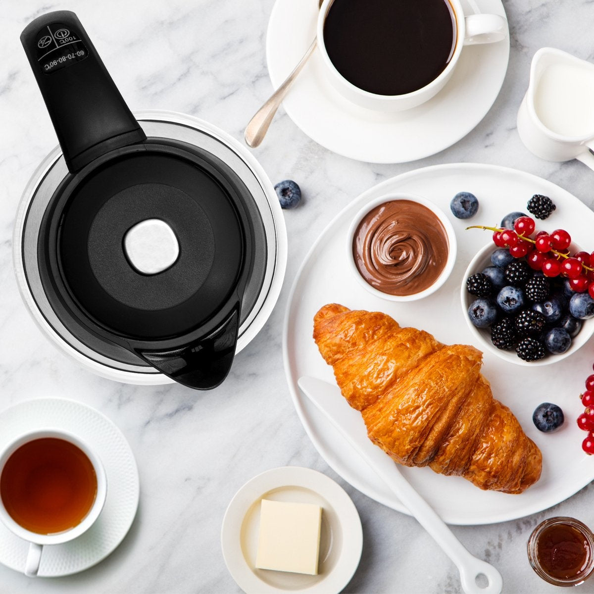 Bouilloire électrique KitchenBrothers - 1,8L - Fonction maintien au chaud - avec filtre à thé - 1,8L - acier inoxydable