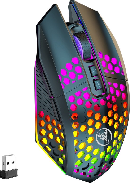 Souris de jeu HXSJ T500 - Ultra légère - Eclairage RGB - Noir clair
