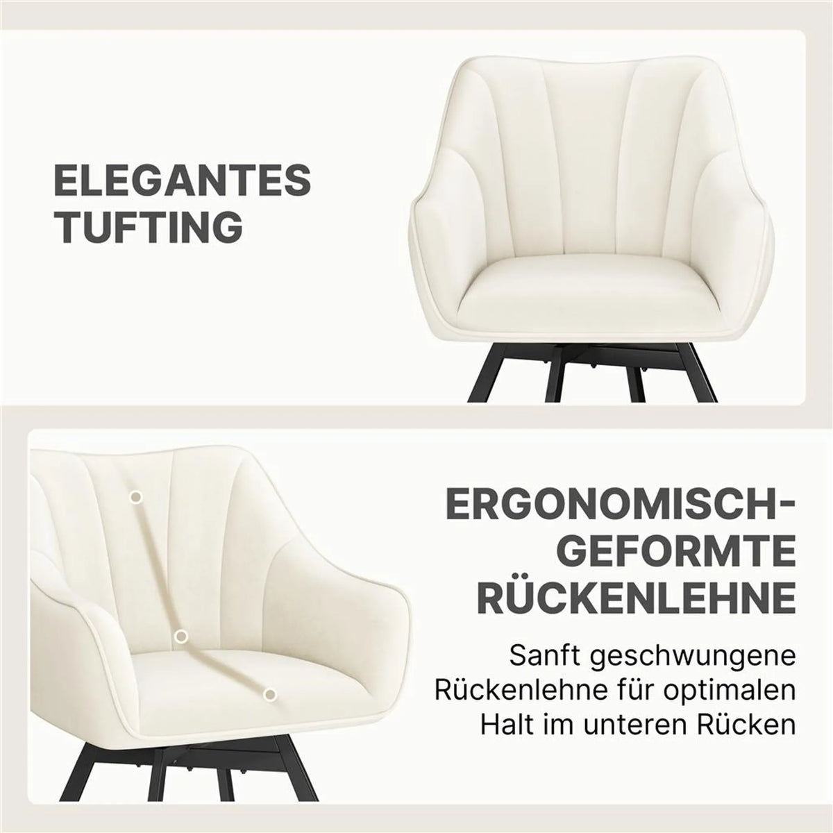Chaise de salle à manger pivotante à 360° Yaheetech en velours, 55 x 58,5 x 82 cm – Beige élégant – Polyester et métal