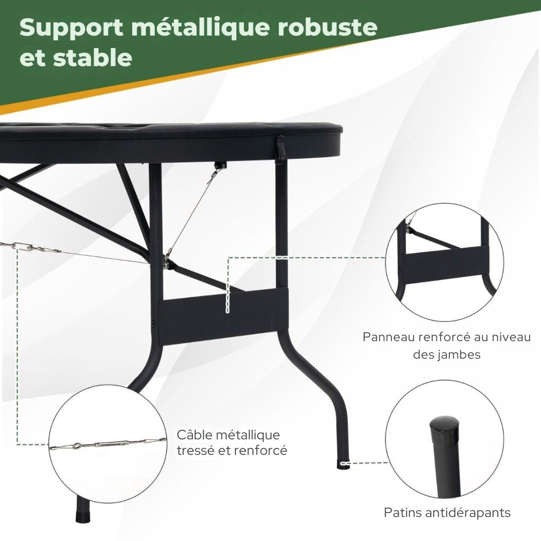 Table de poker pliable COAST- 182x82x75 cm - Pour 8 joueurs - Noir/Vert