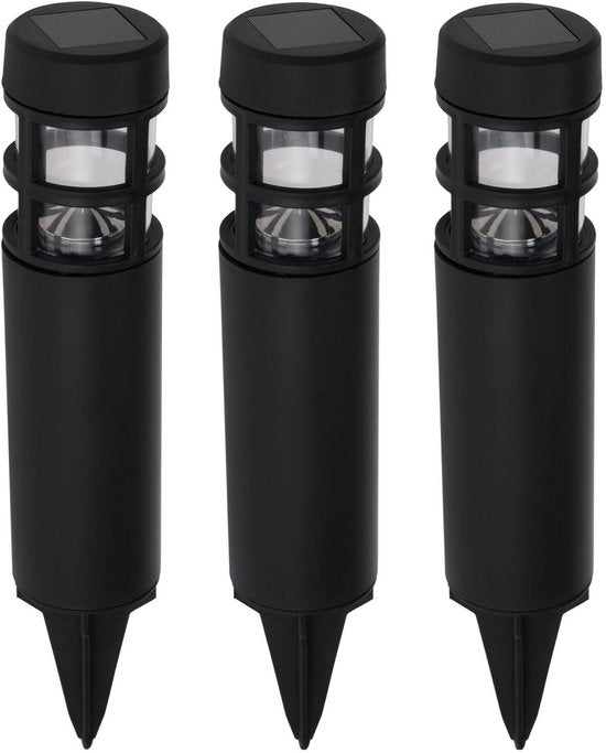 Lampes de jardin / spots à piquer Pro Garden Solar - lot de 3 - lumière blanche chaude - 7 x 28 cm - éclairage de jardin - lampes de jardin - noir - plastique