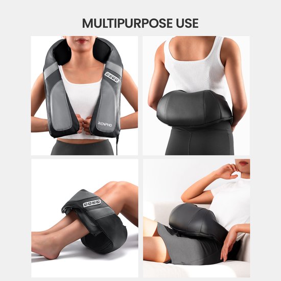 Appareil de massage RENPHO U-Neck Go Shiatsu pour la nuque et les épaules - Fonction chauffante - Convient à différentes parties du corps - Noir