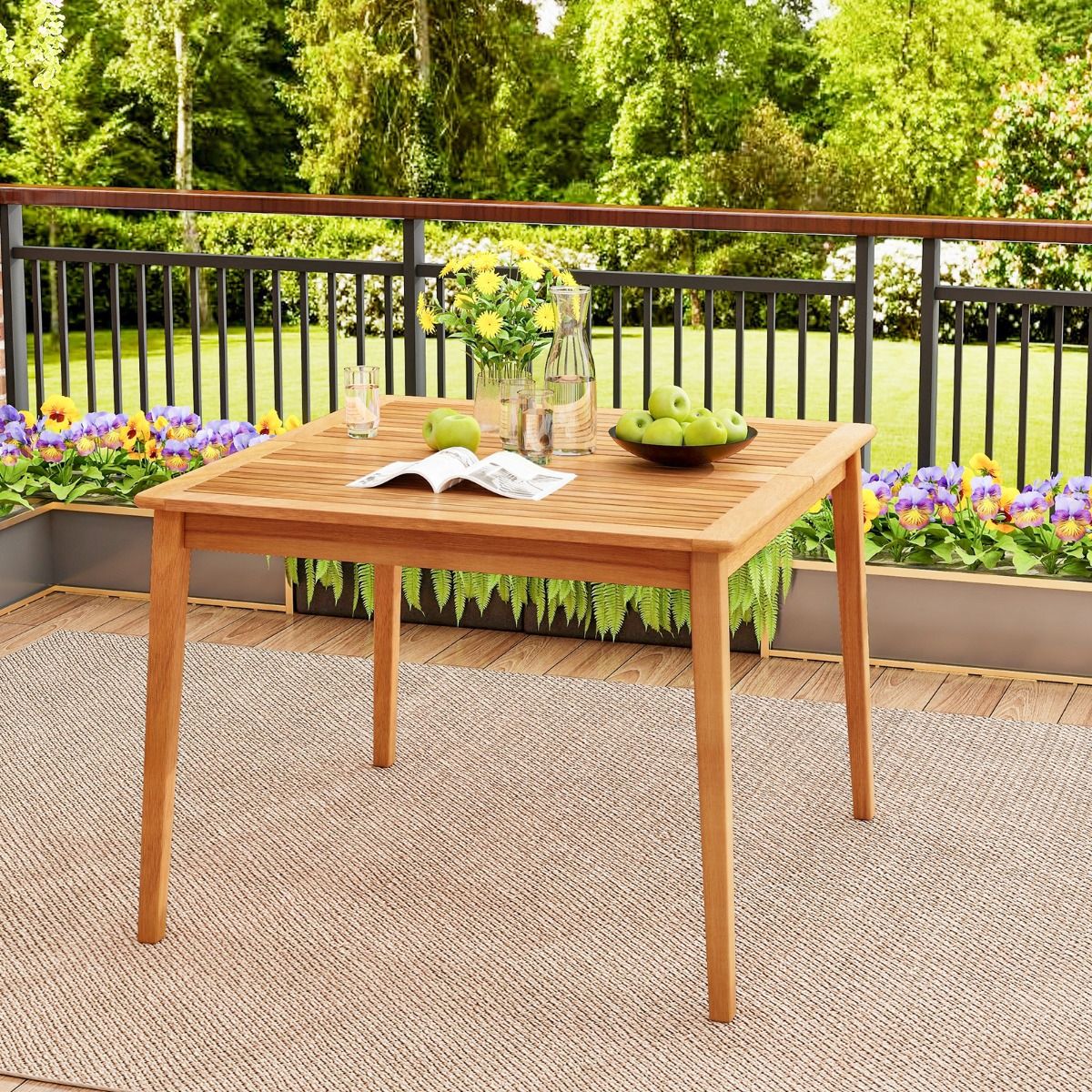 Table de jardin Coast en bois d'acacia - carrée - avec trou pour parasol - couleur naturelle - 100 x 100 cm